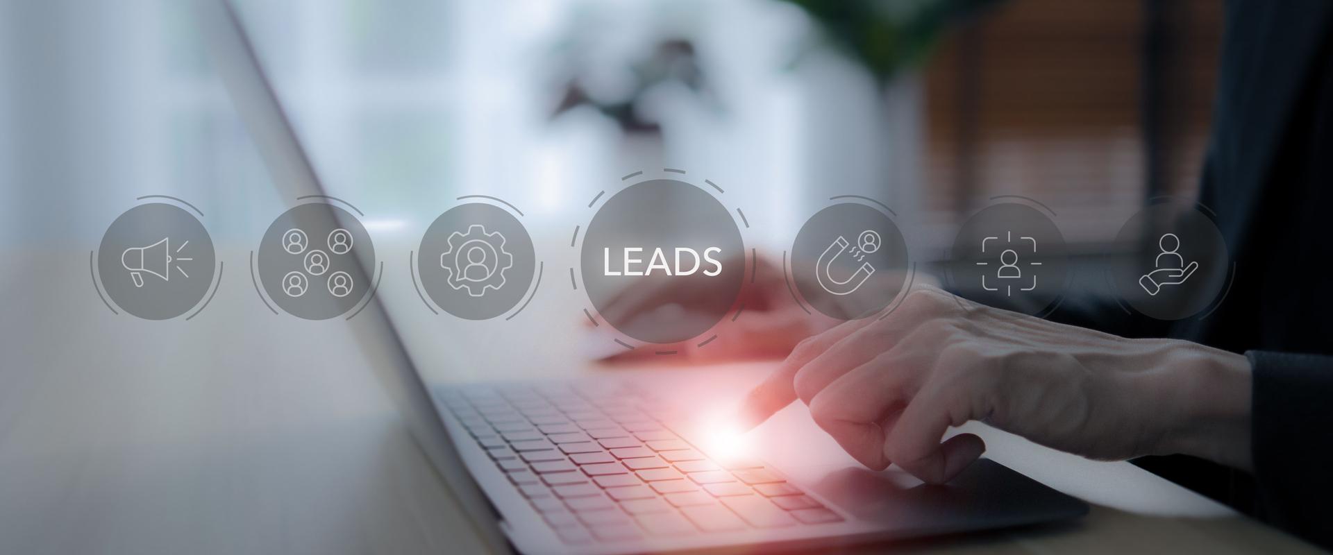 Inbound lead generation concept. Businessman using laptop with lead generation icon on virtual screen. Planning  to build the interest in a product or service and  turning interest into a sale.